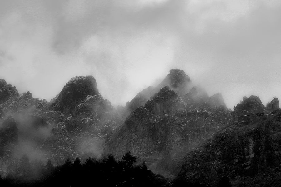 fog and rocks, clouds and mountains